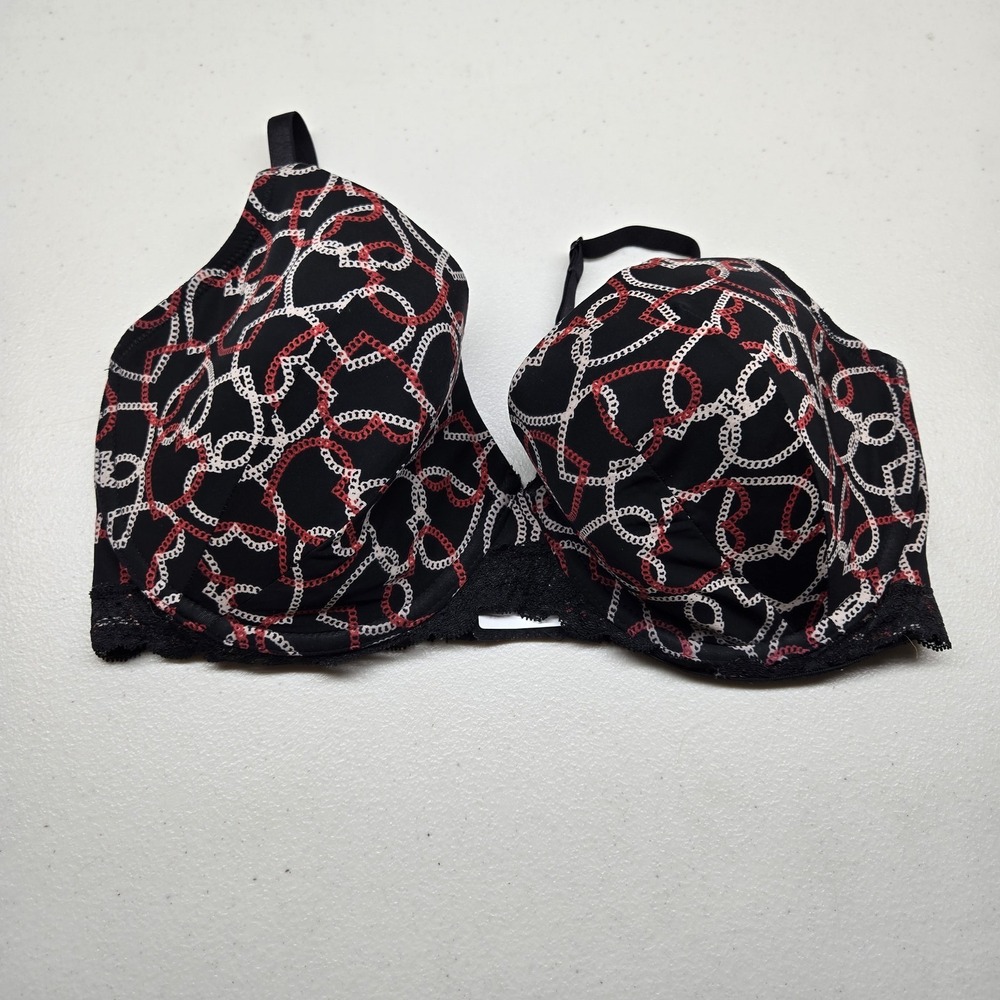 Adore Me Women Bra 34DDD Black Geometric Hearts Underwire Lightly Lined
